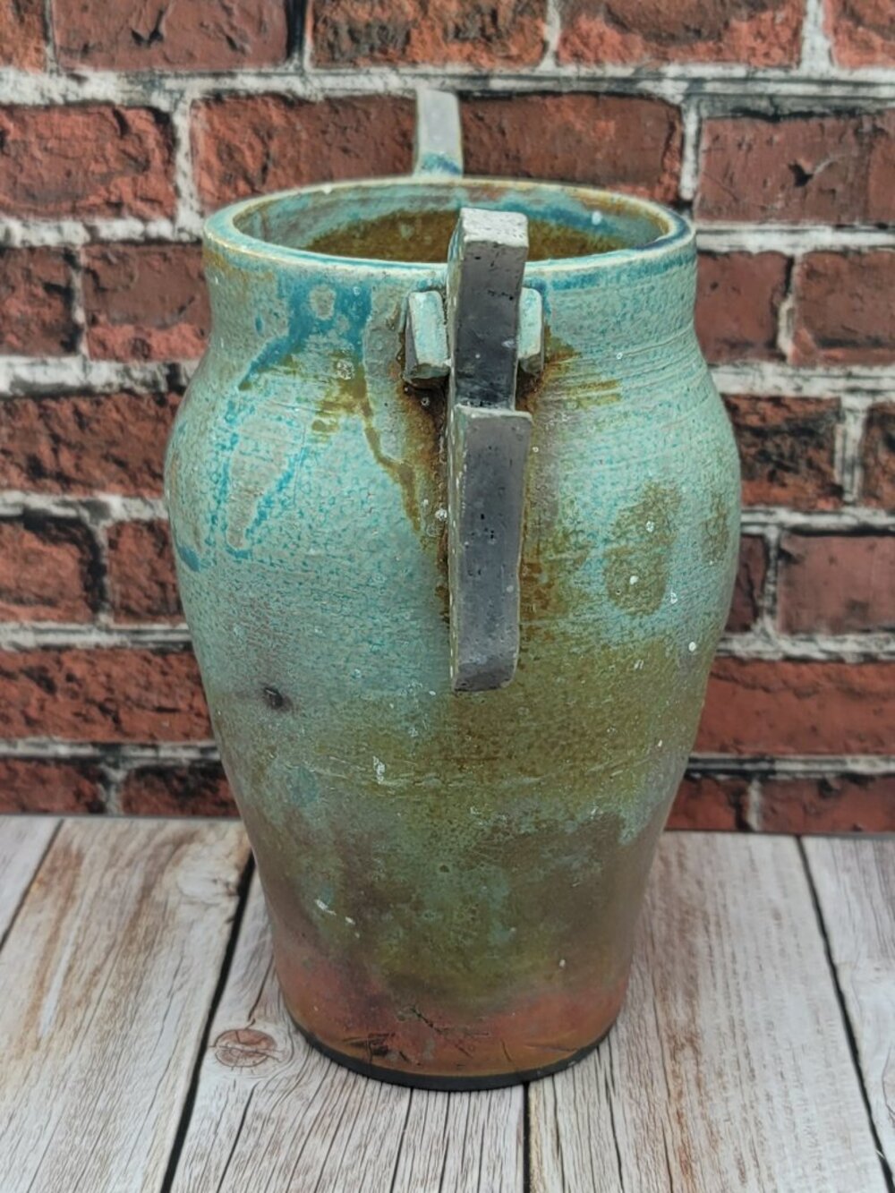 Handcrafted Signed CLAYWORKS Raku Vase, Amphora Shape - Picture 2 of 8